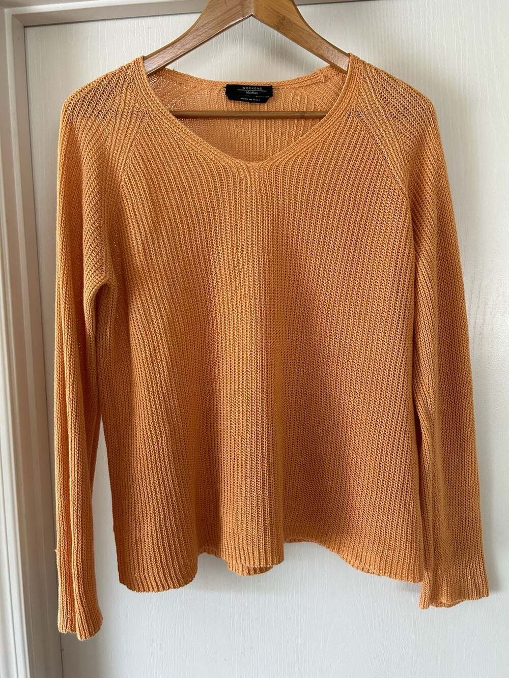 Weekend MaxMara Orange V-Neck Knit Sweater Size M